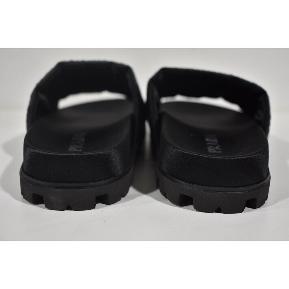 Prada Black Sequin White Logo Slide Sandal Slip On Pool Flip Flop Flat 37.5 - Picture 10 of 11
